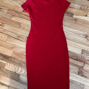Red long body con dress